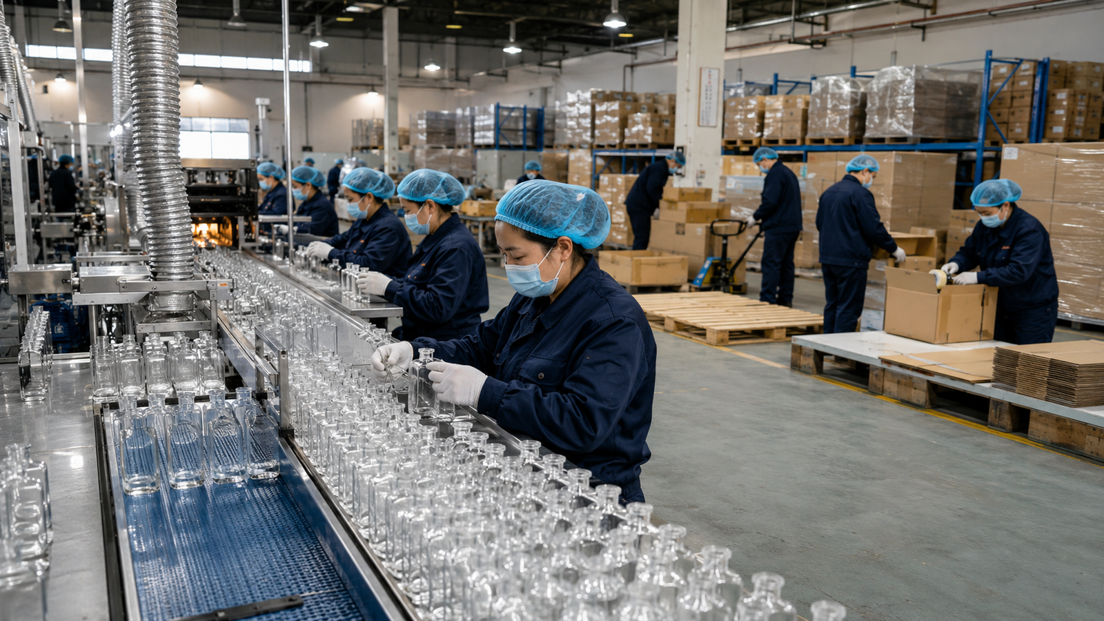 Glass perfume bottle production workshop