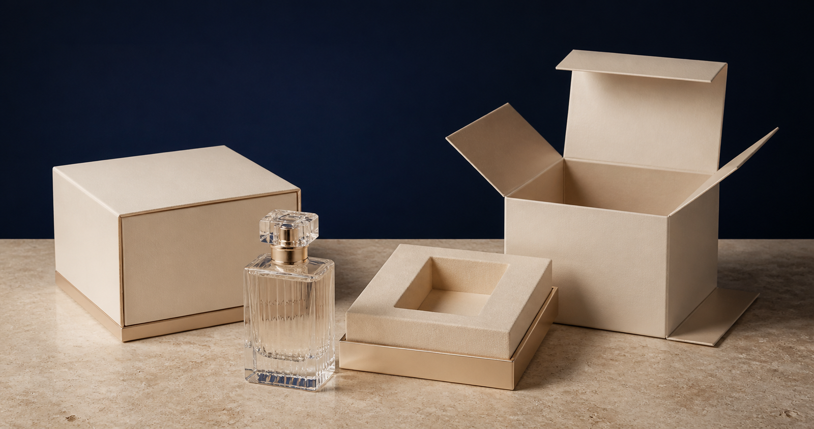 Complete perfume bottle and packaging box solution